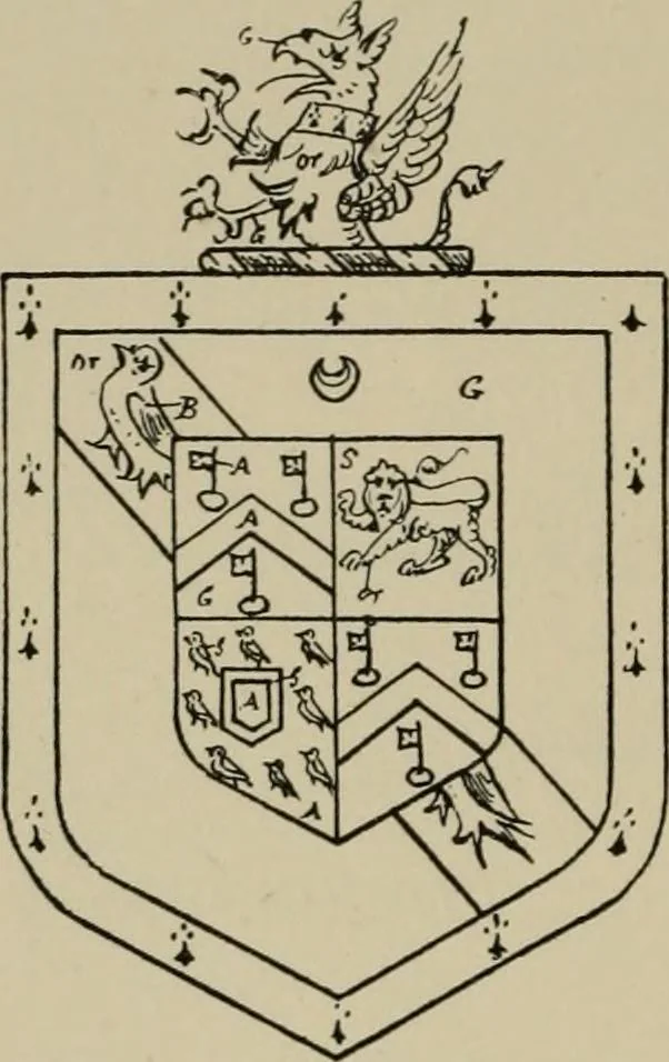 An illustration from The visitations of the county of Sussex made and taken in the years 1530, Thomas Benolte, Clarenceux king of arms; and 1633-4 by John Philipot, Somerset herald, and George Owen, York herald, for Sir John Burroughs, Garter, and Sir Richard St. George, Clarenceux, 1905, leaf 317