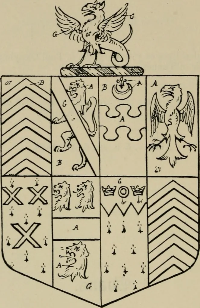 An illustration from The visitations of the county of Sussex made and taken in the years 1530, Thomas Benolte, Clarenceux king of arms; and 1633-4 by John Philipot, Somerset herald, and George Owen, York herald, for Sir John Burroughs, Garter, and Sir Richard St. George, Clarenceux, 1905, leaf 333