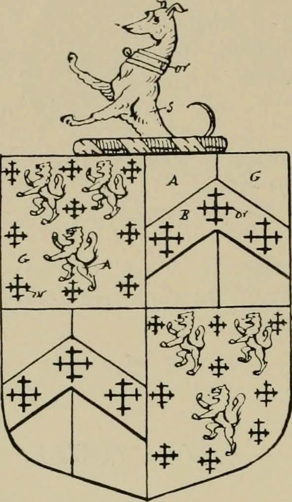An illustration from The visitations of the county of Sussex made and taken in the years 1530, Thomas Benolte, Clarenceux king of arms; and 1633-4 by John Philipot, Somerset herald, and George Owen, York herald, for Sir John Burroughs, Garter, and Sir Richard St. George, Clarenceux, 1905, leaf 343