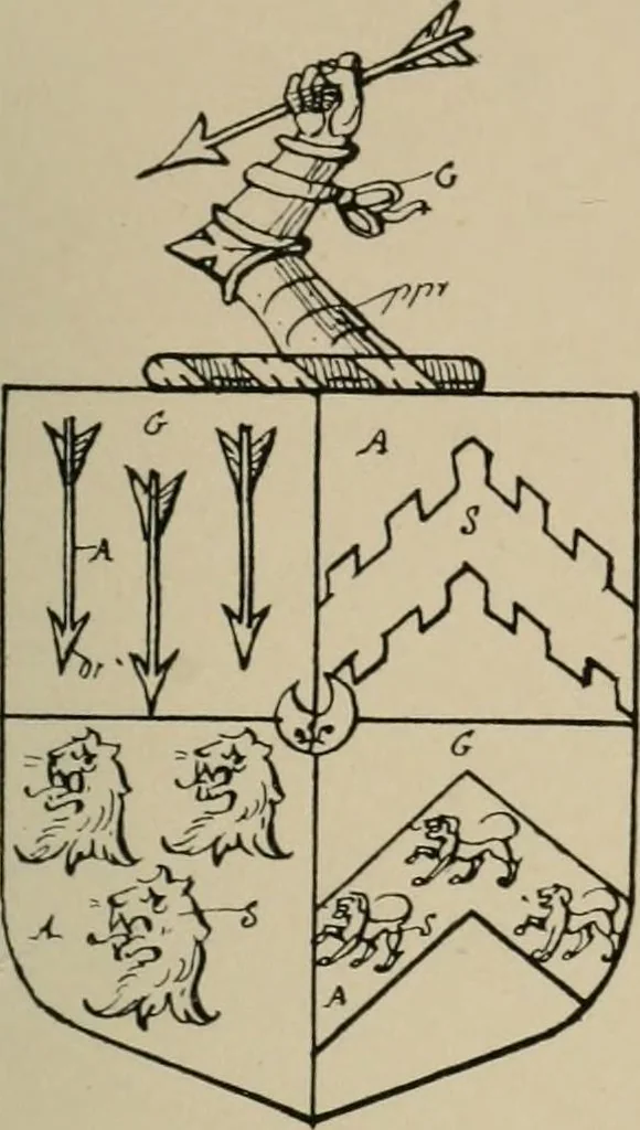 An illustration from The visitations of the county of Sussex made and taken in the years 1530, Thomas Benolte, Clarenceux king of arms; and 1633-4 by John Philipot, Somerset herald, and George Owen, York herald, for Sir John Burroughs, Garter, and Sir Richard St. George, Clarenceux, 1905, leaf 348