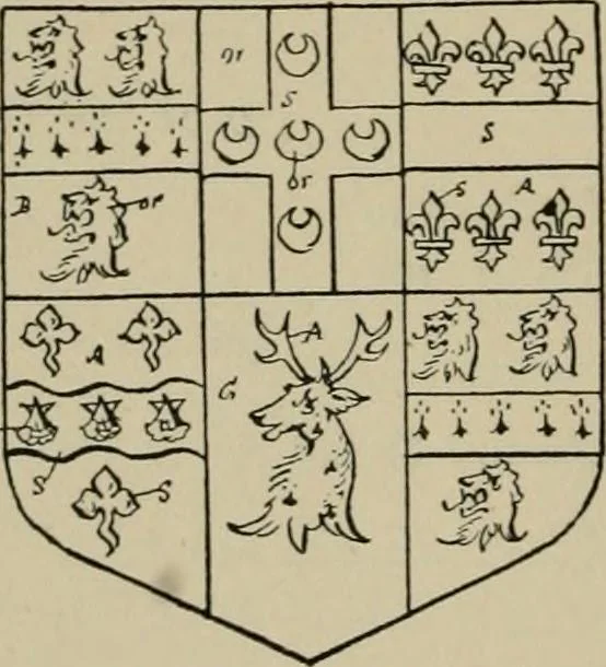 An illustration from The visitations of the county of Sussex made and taken in the years 1530, Thomas Benolte, Clarenceux king of arms; and 1633-4 by John Philipot, Somerset herald, and George Owen, York herald, for Sir John Burroughs, Garter, and Sir Richard St. George, Clarenceux, 1905, leaf 353