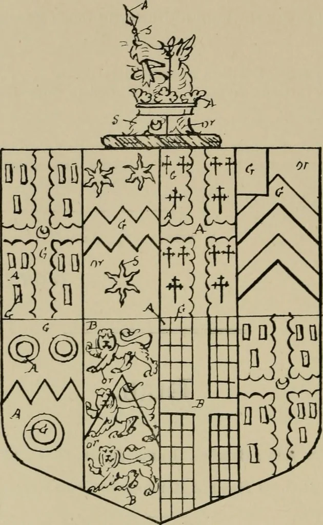 An illustration from The visitations of the county of Sussex made and taken in the years 1530, Thomas Benolte, Clarenceux king of arms; and 1633-4 by John Philipot, Somerset herald, and George Owen, York herald, for Sir John Burroughs, Garter, and Sir Richard St. George, Clarenceux, 1905, leaf 357