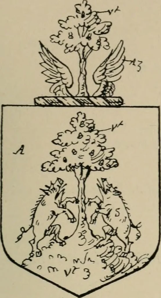 An illustration from The visitations of the county of Sussex made and taken in the years 1530, Thomas Benolte, Clarenceux king of arms; and 1633-4 by John Philipot, Somerset herald, and George Owen, York herald, for Sir John Burroughs, Garter, and Sir Richard St. George, Clarenceux, 1905, leaf 364