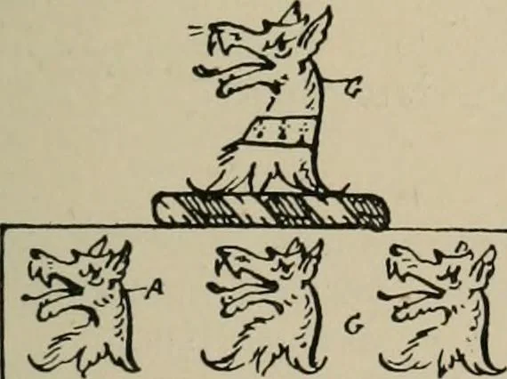 An illustration from The visitations of the county of Sussex made and taken in the years 1530, Thomas Benolte, Clarenceux king of arms; and 1633-4 by John Philipot, Somerset herald, and George Owen, York herald, for Sir John Burroughs, Garter, and Sir Richard St. George, Clarenceux, 1905, leaf 372