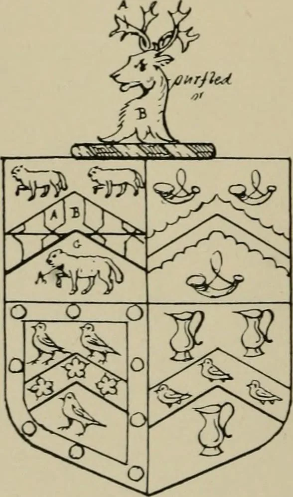 An illustration from The visitations of the county of Sussex made and taken in the years 1530, Thomas Benolte, Clarenceux king of arms; and 1633-4 by John Philipot, Somerset herald, and George Owen, York herald, for Sir John Burroughs, Garter, and Sir Richard St. George, Clarenceux, 1905, leaf 375