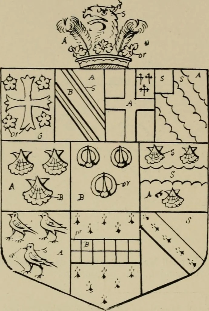 An illustration from The visitations of the county of Sussex made and taken in the years 1530, Thomas Benolte, Clarenceux king of arms; and 1633-4 by John Philipot, Somerset herald, and George Owen, York herald, for Sir John Burroughs, Garter, and Sir Richard St. George, Clarenceux, 1905, leaf 383