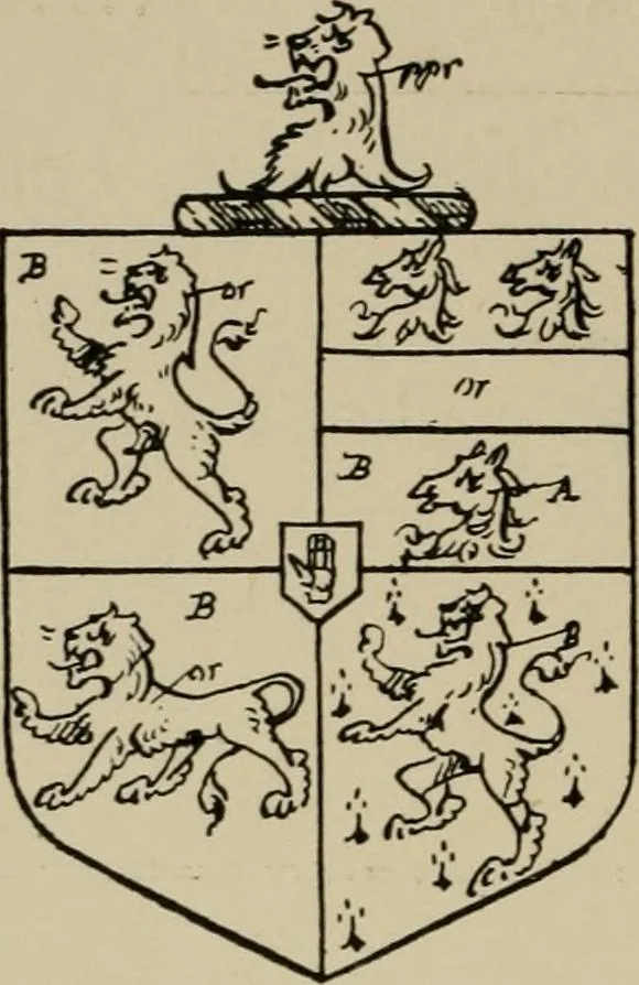 An illustration from The visitations of the county of Sussex made and taken in the years 1530, Thomas Benolte, Clarenceux king of arms; and 1633-4 by John Philipot, Somerset herald, and George Owen, York herald, for Sir John Burroughs, Garter, and Sir Richard St. George, Clarenceux, 1905, leaf 393