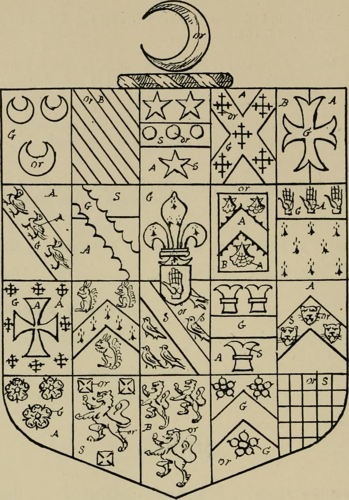 An illustration from The visitations of the county of Sussex made and taken in the years 1530, Thomas Benolte, Clarenceux king of arms; and 1633-4 by John Philipot, Somerset herald, and George Owen, York herald, for Sir John Burroughs, Garter, and Sir Richard St. George, Clarenceux, 1905, leaf 395