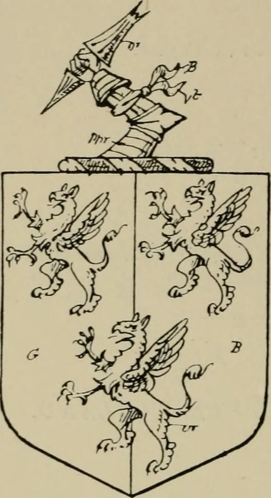 An illustration from The visitations of the county of Sussex made and taken in the years 1530, Thomas Benolte, Clarenceux king of arms; and 1633-4 by John Philipot, Somerset herald, and George Owen, York herald, for Sir John Burroughs, Garter, and Sir Richard St. George, Clarenceux, 1905, leaf 397