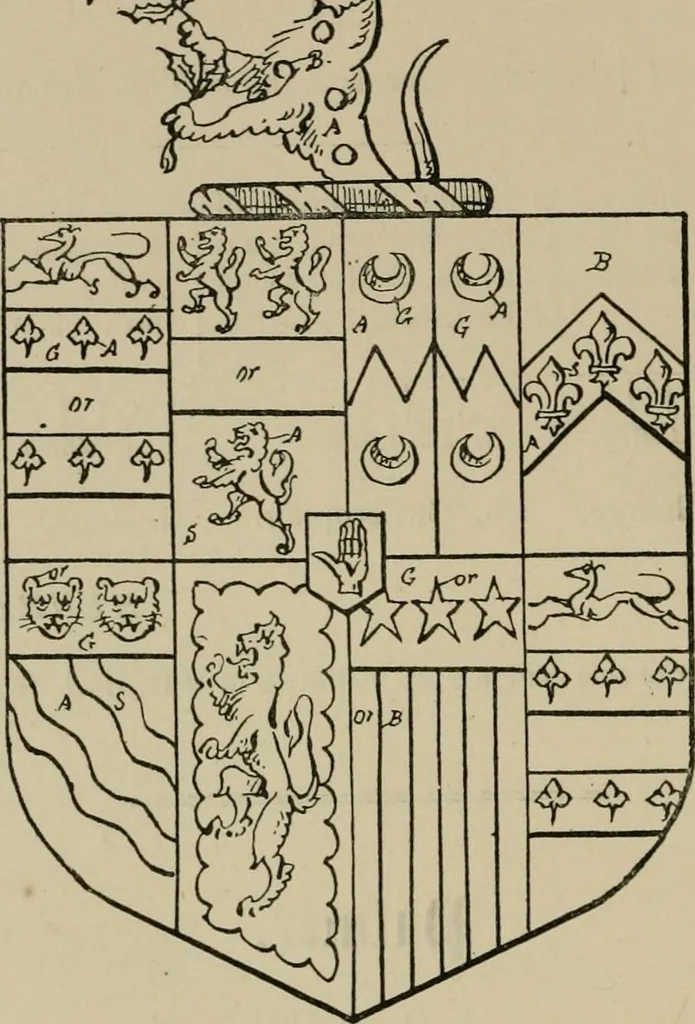 An illustration from The visitations of the county of Sussex made and taken in the years 1530, Thomas Benolte, Clarenceux king of arms; and 1633-4 by John Philipot, Somerset herald, and George Owen, York herald, for Sir John Burroughs, Garter, and Sir Richard St. George, Clarenceux, 1905, leaf 405