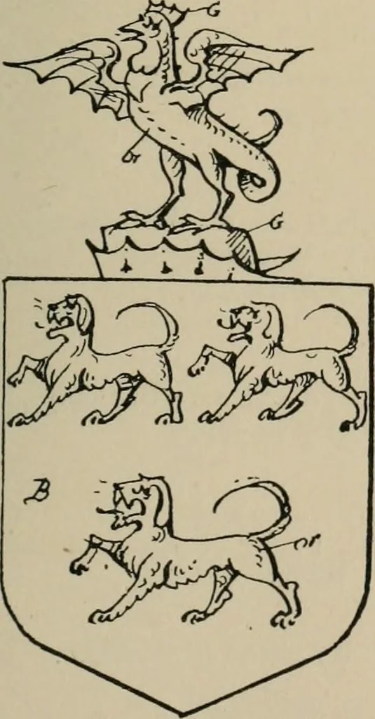 An illustration from The visitations of the county of Sussex made and taken in the years 1530, Thomas Benolte, Clarenceux king of arms; and 1633-4 by John Philipot, Somerset herald, and George Owen, York herald, for Sir John Burroughs, Garter, and Sir Richard St. George, Clarenceux, 1905, leaf 408