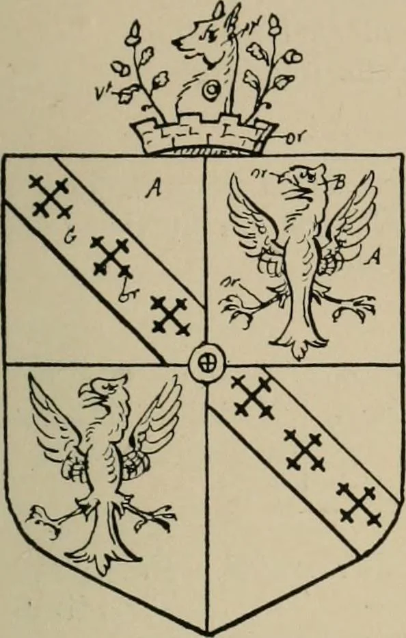 An illustration from The visitations of the county of Sussex made and taken in the years 1530, Thomas Benolte, Clarenceux king of arms; and 1633-4 by John Philipot, Somerset herald, and George Owen, York herald, for Sir John Burroughs, Garter, and Sir Richard St. George, Clarenceux, 1905, leaf 414
