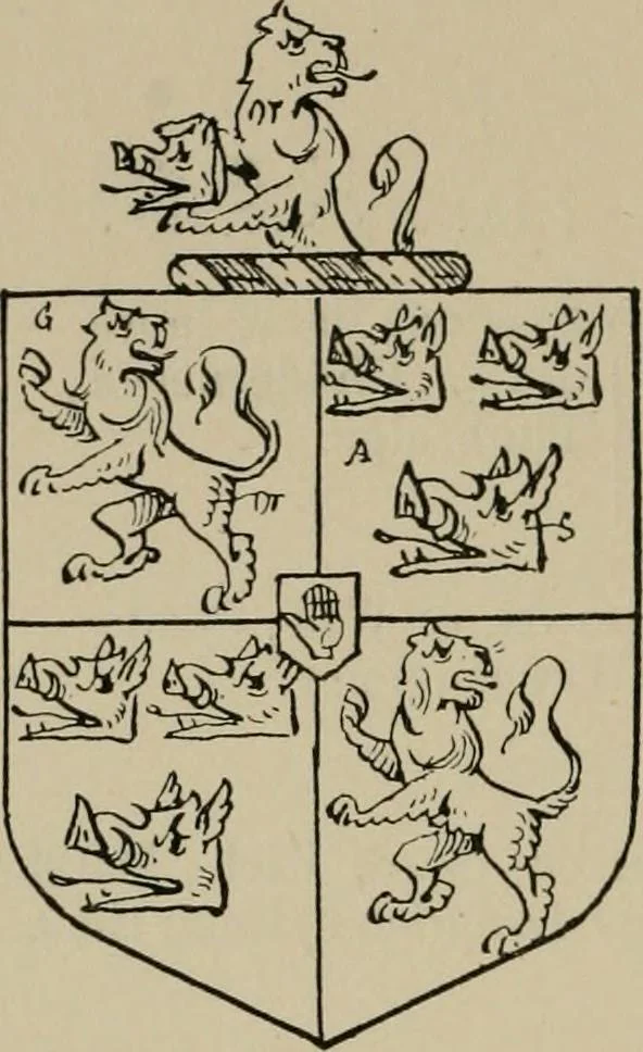 An illustration from The visitations of the county of Sussex made and taken in the years 1530, Thomas Benolte, Clarenceux king of arms; and 1633-4 by John Philipot, Somerset herald, and George Owen, York herald, for Sir John Burroughs, Garter, and Sir Richard St. George, Clarenceux, 1905, leaf 415