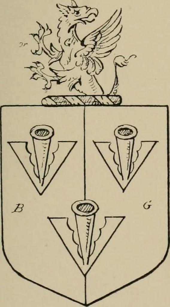 An illustration from The visitations of the county of Sussex made and taken in the years 1530, Thomas Benolte, Clarenceux king of arms; and 1633-4 by John Philipot, Somerset herald, and George Owen, York herald, for Sir John Burroughs, Garter, and Sir Richard St. George, Clarenceux, 1905, leaf 418