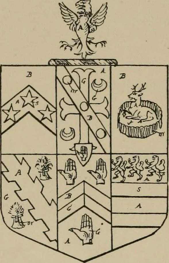 An illustration from The visitations of the county of Sussex made and taken in the years 1530, Thomas Benolte, Clarenceux king of arms; and 1633-4 by John Philipot, Somerset herald, and George Owen, York herald, for Sir John Burroughs, Garter, and Sir Richard St. George, Clarenceux, 1905, leaf 419