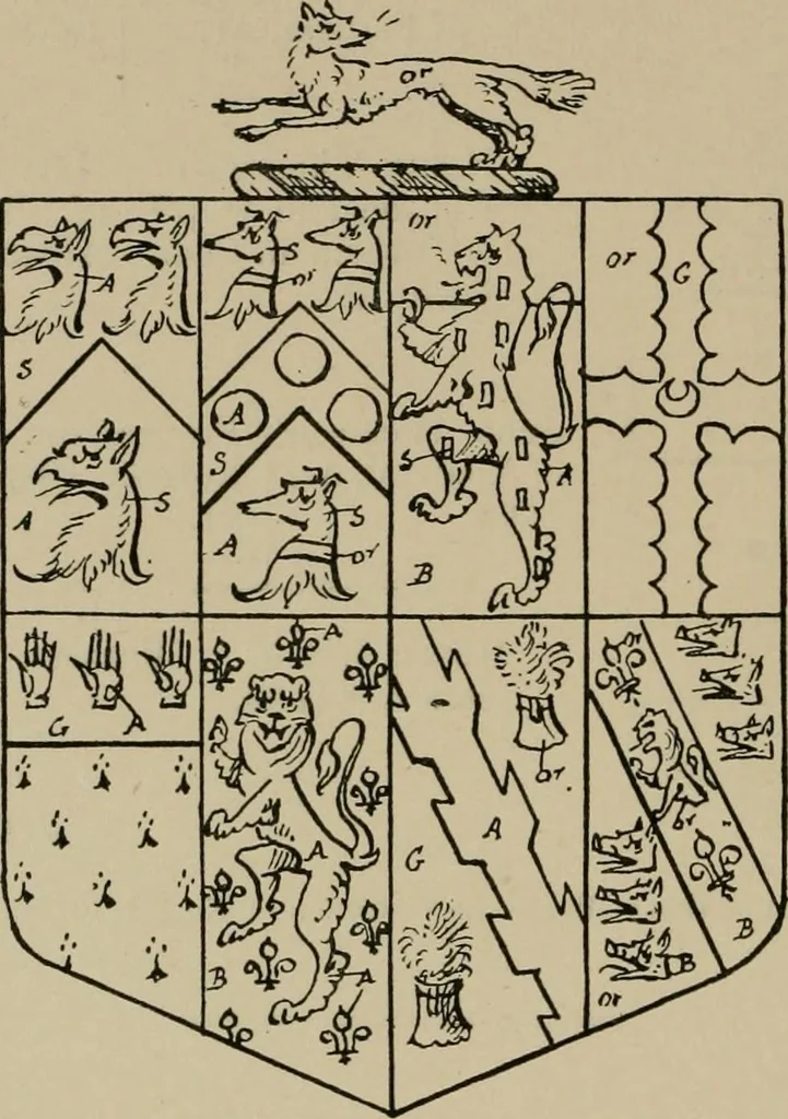 An illustration from The visitations of the county of Sussex made and taken in the years 1530, Thomas Benolte, Clarenceux king of arms; and 1633-4 by John Philipot, Somerset herald, and George Owen, York herald, for Sir John Burroughs, Garter, and Sir Richard St. George, Clarenceux, 1905, leaf 445