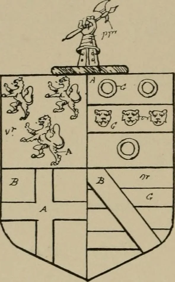 An illustration from The visitations of the county of Sussex made and taken in the years 1530, Thomas Benolte, Clarenceux king of arms; and 1633-4 by John Philipot, Somerset herald, and George Owen, York herald, for Sir John Burroughs, Garter, and Sir Richard St. George, Clarenceux, 1905, leaf 453