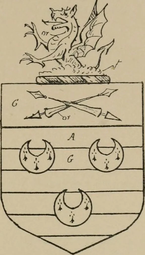 An illustration from The visitations of the county of Sussex made and taken in the years 1530, Thomas Benolte, Clarenceux king of arms; and 1633-4 by John Philipot, Somerset herald, and George Owen, York herald, for Sir John Burroughs, Garter, and Sir Richard St. George, Clarenceux, 1905, leaf 454