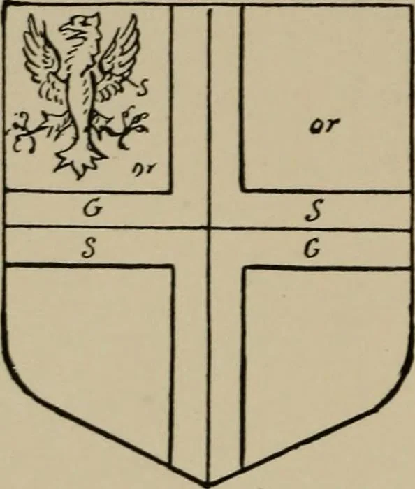 An illustration from The visitations of the county of Sussex made and taken in the years 1530, Thomas Benolte, Clarenceux king of arms; and 1633-4 by John Philipot, Somerset herald, and George Owen, York herald, for Sir John Burroughs, Garter, and Sir Richard St. George, Clarenceux, 1905, leaf 455