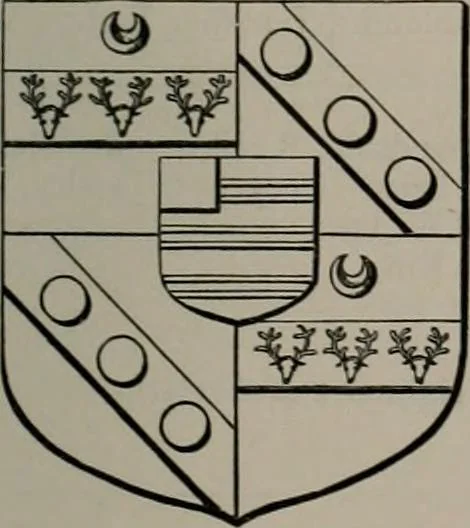 An illustration from The visitations of the county of Oxford : taken in the years 1566 by William Harvey, Clarencieux; 1574 by Richard Lee, Portcullis ; and in 1634 by John Philpott, Somerset, and William Ryley, Bluemantle. Together with The gatherings of Oxfordshire, collected by Richard Lee in 1574, 1871, leaf 838