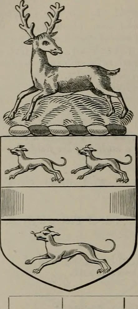 An illustration from The visitations of the county of Oxford : taken in the years 1566 by William Harvey, Clarencieux; 1574 by Richard Lee, Portcullis ; and in 1634 by John Philpott, Somerset, and William Ryley, Bluemantle. Together with The gatherings of Oxfordshire, collected by Richard Lee in 1574, 1871, leaf 841