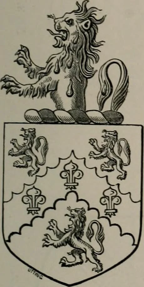 An illustration from The visitations of the county of Oxford : taken in the years 1566 by William Harvey, Clarencieux; 1574 by Richard Lee, Portcullis ; and in 1634 by John Philpott, Somerset, and William Ryley, Bluemantle. Together with The gatherings of Oxfordshire, collected by Richard Lee in 1574, 1871, leaf 844