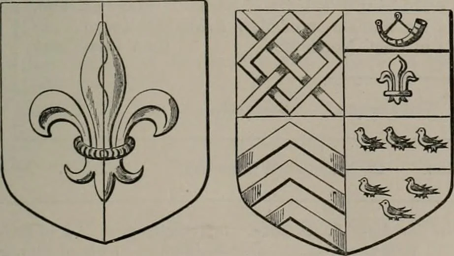 An illustration from The visitations of the county of Oxford : taken in the years 1566 by William Harvey, Clarencieux; 1574 by Richard Lee, Portcullis ; and in 1634 by John Philpott, Somerset, and William Ryley, Bluemantle. Together with The gatherings of Oxfordshire, collected by Richard Lee in 1574, 1871, leaf 850