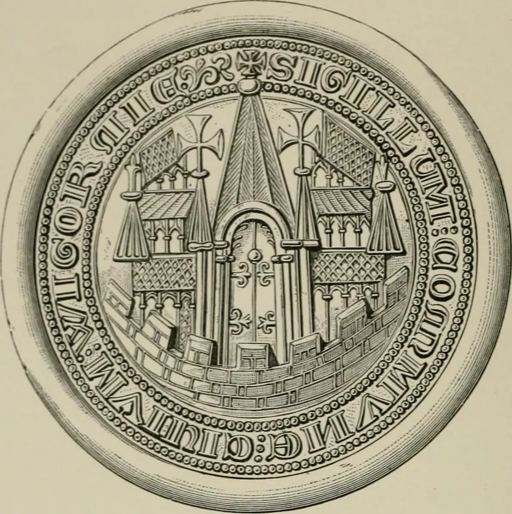An illustration from The visitations of Hertfordshire : made by Robert Cooke, esq.,Clarencieux, in 1572, and Sir Richard St. George, kt., Clarencieux, in 1634, with Hertfordshire pedigrees from Harleian mss. 6147 and 1546, 1886, leaf 203