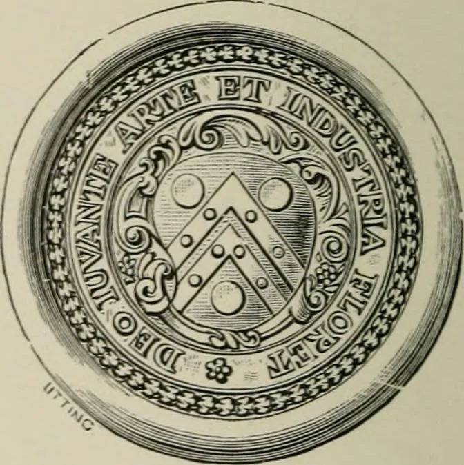 An illustration from The visitations of Hertfordshire : made by Robert Cooke, esq.,Clarencieux, in 1572, and Sir Richard St. George, kt., Clarencieux, in 1634, with Hertfordshire pedigrees from Harleian mss. 6147 and 1546, 1886, leaf 203