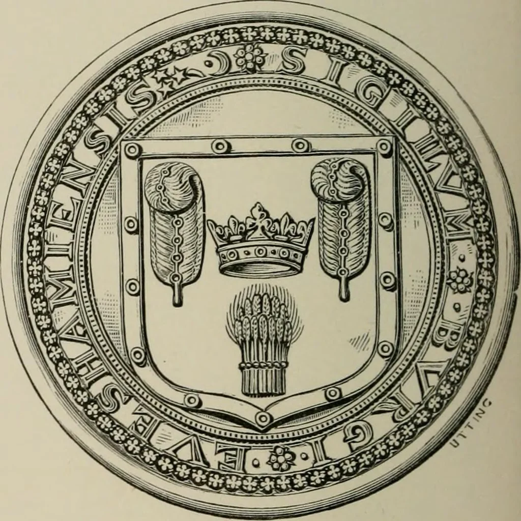 An illustration from The visitations of Hertfordshire : made by Robert Cooke, esq.,Clarencieux, in 1572, and Sir Richard St. George, kt., Clarencieux, in 1634, with Hertfordshire pedigrees from Harleian mss. 6147 and 1546, 1886, leaf 211