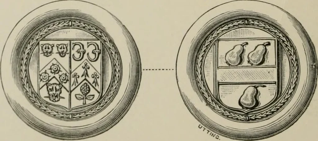 An illustration from The visitations of Hertfordshire : made by Robert Cooke, esq.,Clarencieux, in 1572, and Sir Richard St. George, kt., Clarencieux, in 1634, with Hertfordshire pedigrees from Harleian mss. 6147 and 1546, 1886, leaf 211