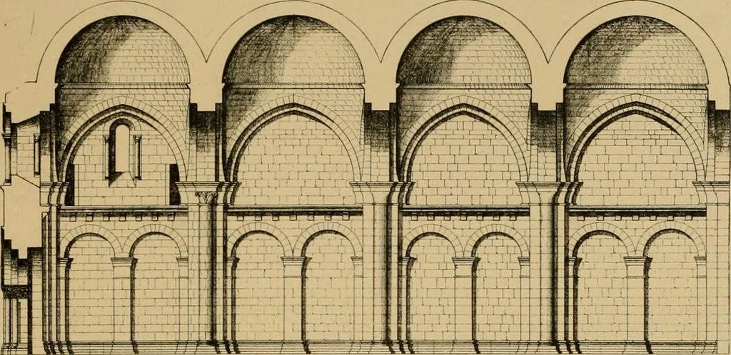 An illustration from A visit to the domed churches of Charente, France, by the Architectural Association of London, in the year 1875 : published as a memorial to Edmund Sharpe : with an historical and descriptive text, illustrated by sixty photo-lithographed plates, 1880, leaf 102