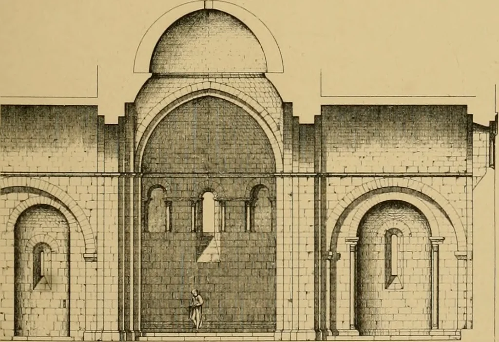 An illustration from A visit to the domed churches of Charente, France, by the Architectural Association of London, in the year 1875 : published as a memorial to Edmund Sharpe : with an historical and descriptive text, illustrated by sixty photo-lithographed plates, 1880, leaf 102