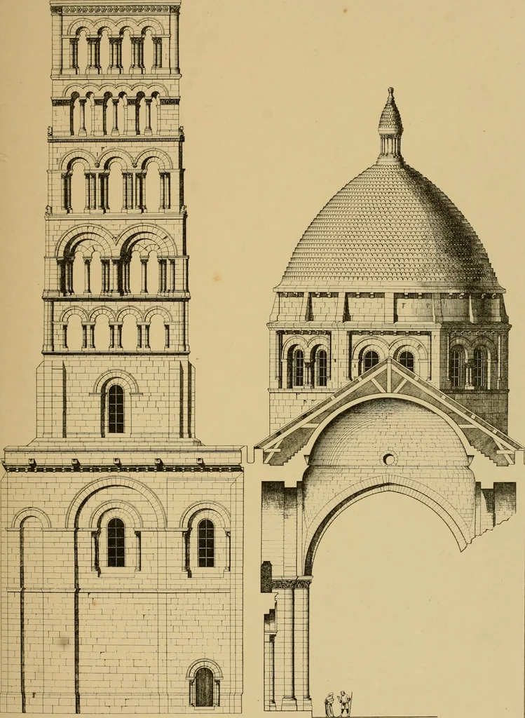 An illustration from A visit to the domed churches of Charente, France, by the Architectural Association of London, in the year 1875 : published as a memorial to Edmund Sharpe : with an historical and descriptive text, illustrated by sixty photo-lithographed plates, 1880, leaf 106