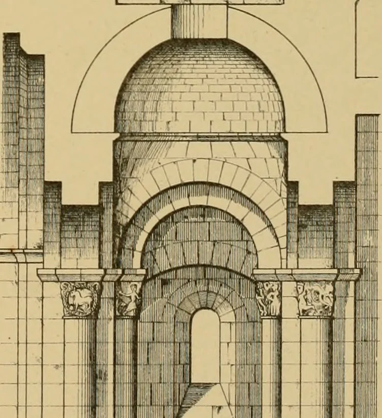 An illustration from A visit to the domed churches of Charente, France, by the Architectural Association of London, in the year 1875 : published as a memorial to Edmund Sharpe : with an historical and descriptive text, illustrated by sixty photo-lithographed plates, 1880, leaf 126