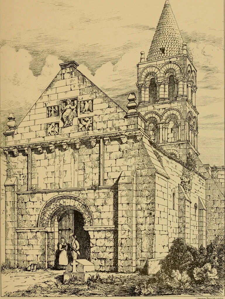 An illustration from A visit to the domed churches of Charente, France, by the Architectural Association of London, in the year 1875 : published as a memorial to Edmund Sharpe : with an historical and descriptive text, illustrated by sixty photo-lithographed plates, 1880, leaf 130