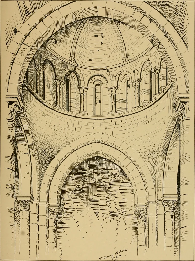 An illustration from A visit to the domed churches of Charente, France, by the Architectural Association of London, in the year 1875 : published as a memorial to Edmund Sharpe : with an historical and descriptive text, illustrated by sixty photo-lithographed plates, 1880, leaf 158