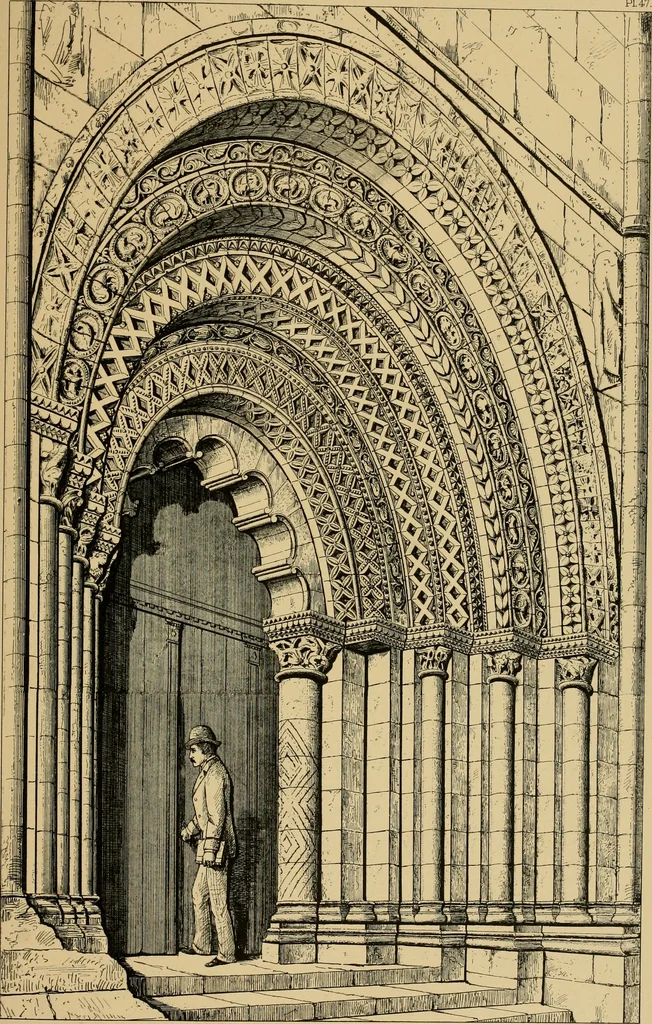 An illustration from A visit to the domed churches of Charente, France, by the Architectural Association of London, in the year 1875 : published as a memorial to Edmund Sharpe : with an historical and descriptive text, illustrated by sixty photo-lithographed plates, 1880, leaf 180