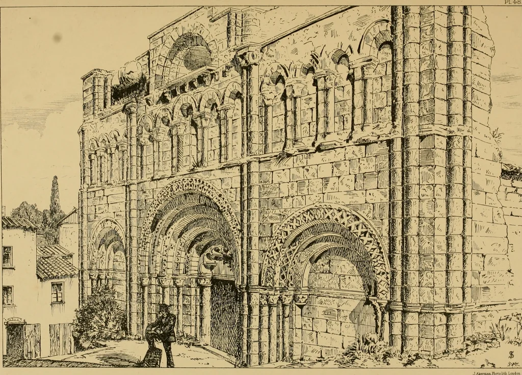 An illustration from A visit to the domed churches of Charente, France, by the Architectural Association of London, in the year 1875 : published as a memorial to Edmund Sharpe : with an historical and descriptive text, illustrated by sixty photo-lithographed plates, 1880, leaf 182