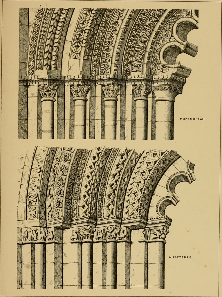 An illustration from A visit to the domed churches of Charente, France, by the Architectural Association of London, in the year 1875 : published as a memorial to Edmund Sharpe : with an historical and descriptive text, illustrated by sixty photo-lithographed plates, 1880, leaf 184