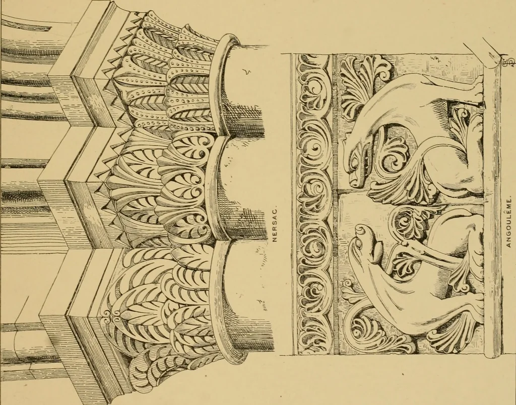An illustration from A visit to the domed churches of Charente, France, by the Architectural Association of London, in the year 1875 : published as a memorial to Edmund Sharpe : with an historical and descriptive text, illustrated by sixty photo-lithographed plates, 1880, leaf 196