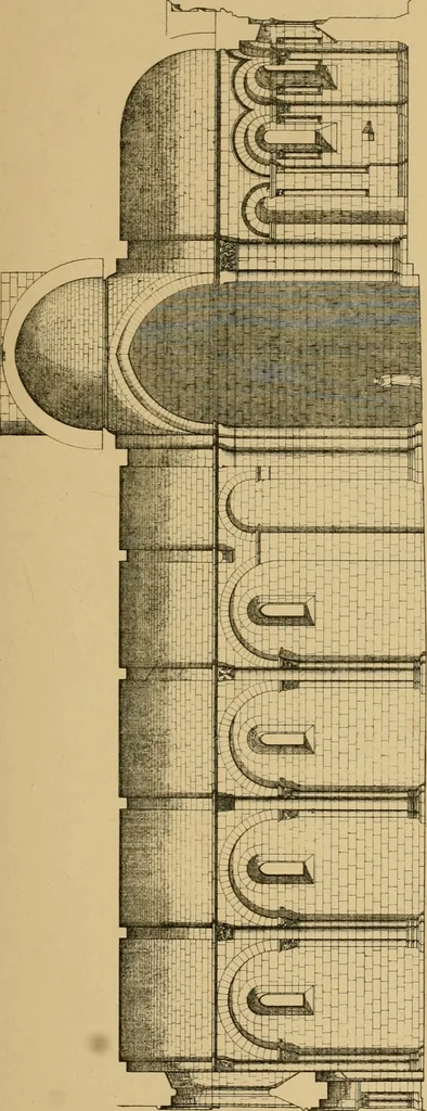An illustration from A visit to the domed churches of Charente, France, by the Architectural Association of London, in the year 1875 : published as a memorial to Edmund Sharpe : with an historical and descriptive text, illustrated by sixty photo-lithographed plates, 1880, leaf 96