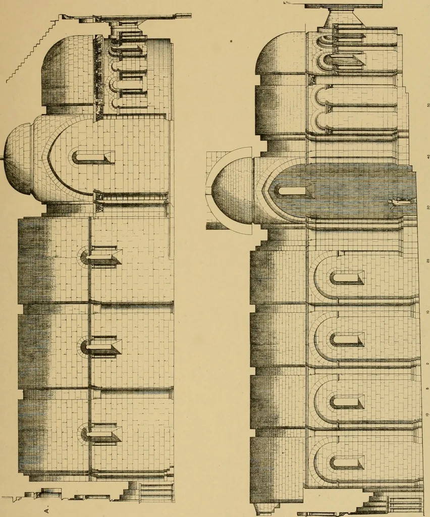 An illustration from A visit to the domed churches of Charente, France, by the Architectural Association of London, in the year 1875 : published as a memorial to Edmund Sharpe : with an historical and descriptive text, illustrated by sixty photo-lithographed plates, 1880, leaf 98