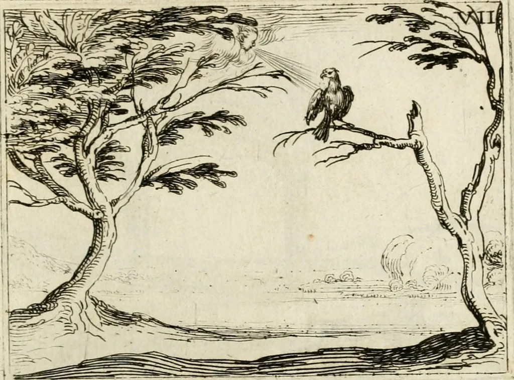 An illustration from Vita Beatae Mariae Virginis matris Dei, emblematibvs delineata = Vie de la bien-hevrevse Vierge Marie, mere de Diev, representée par figures emblematiques, 1646, leaf 28