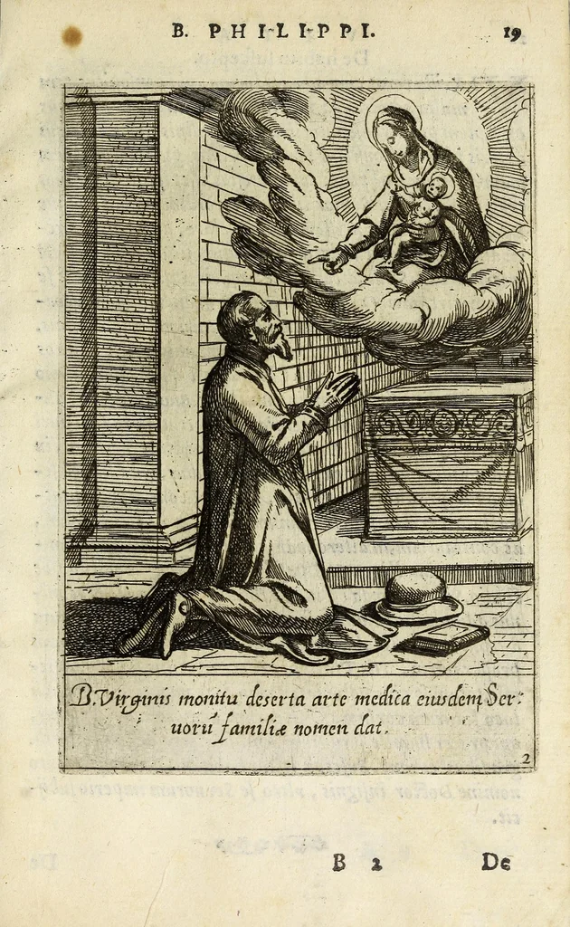 An illustration from Vita B. Philippi Benicii Florent. Ord. Servor[um] B. Mariae Virginis, 1591, leaf 27