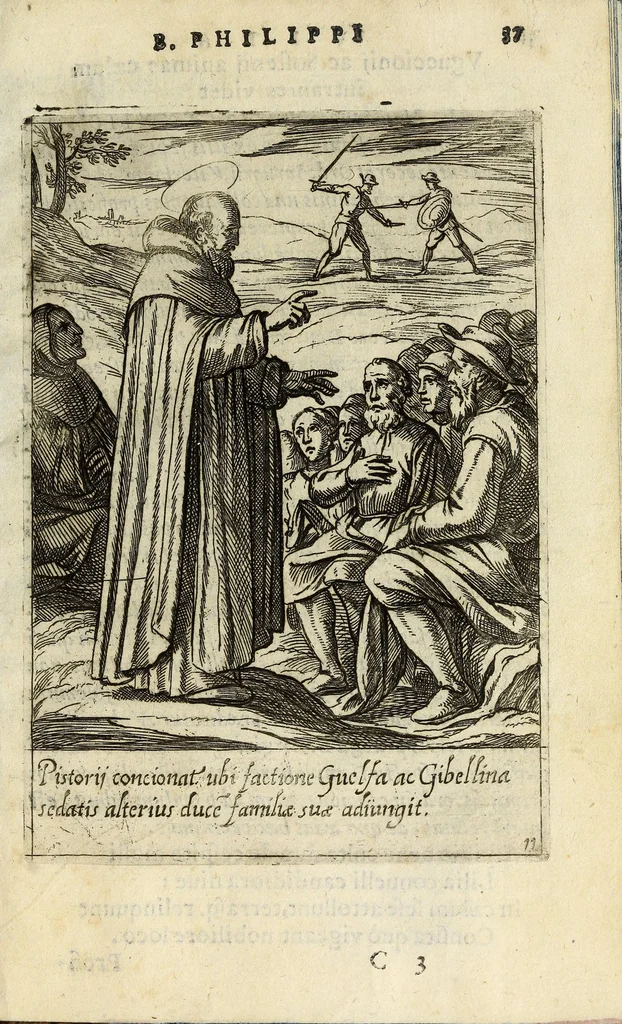 An illustration from Vita B. Philippi Benicii Florent. Ord. Servor[um] B. Mariae Virginis, 1591, leaf 45