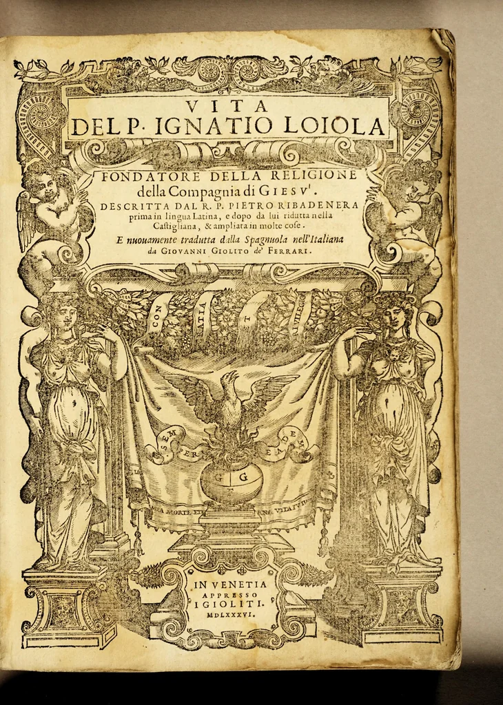 An illustration from Vita del P. Ignatio Loiola fondatore della religione della Compagnia di Giesu., 1586, leaf 5