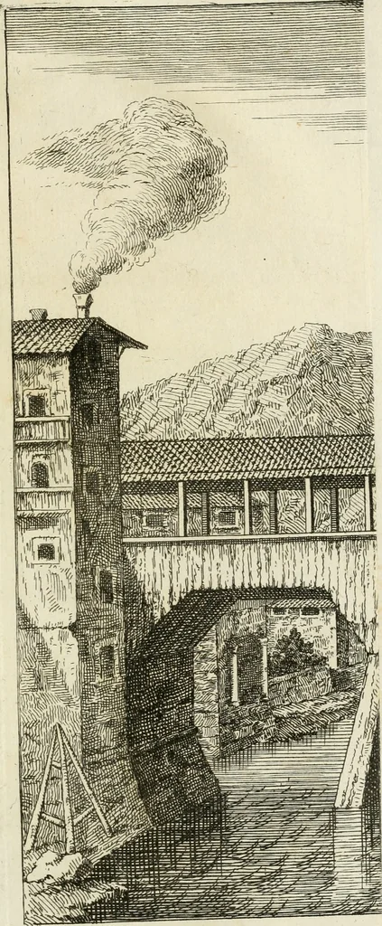 An illustration from Vita e macchine di Bartolommeo Ferracino, celebre bassanese ingegnere : colla storia del Ponte di Bassano dal medesimo rifabbrecato : illustrata da varie note riguardanti la stessa città, 1754, leaf 244