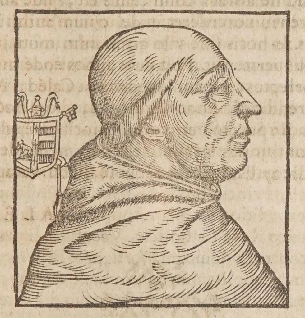 An illustration from Vitae romanorvm pontificvm a D. Petro vsqve ad Clementem VIII : ex Platinae historia in epitomen redactae, ac iuxta Onuphrij Paniunij eremitae augustiniani censionem ordinatae : his praeter alia accesserunt eorundem pontificum imagines ad viuum expressae, labore & industria Ioannis a Glano leodicensis incisae, 1597, leaf 491