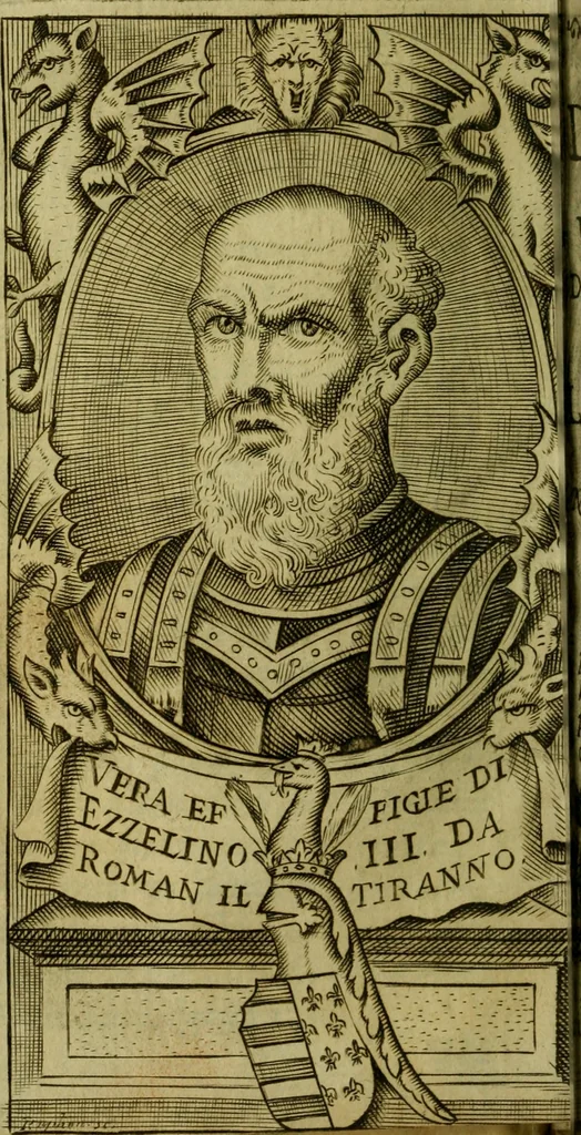 An illustration from Vita, et gesti d'Ezzelino Terzo da Roman : da l'origine al fine di sua famiglia, sotto la cui tirannide mancarono di morte violenta più di dodeci milla padouani, 1677, leaf 17